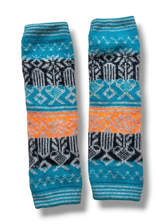 Vintage Accessories - The Tahoe Leg Warmers Turquoise & Orange Patterned Alpaca One Size